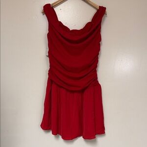 Abercrombie & Fitch Red Mini Ruched Two Tone Fabric Draping Romance Dress XL